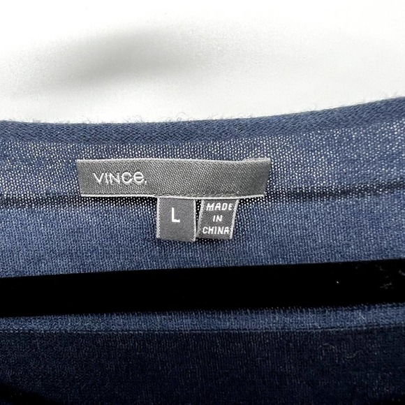 Vince Womens Sweater L Merino Wool Stripe Long Sleeve Boat Neck Navy Black - Picture 2 of 6